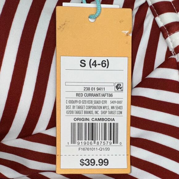 NWT Kona Sol Striped Red Currant Twist Bandeau One Piece Swimsuit Size Small - Picture 5 of 13